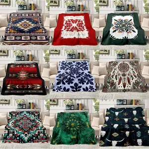 Printed in USA, Ethnic Southwestern Aztec Tribal Pattern Soft Flannel Blanket, Cozy Warm Throw for Sofa Couch Bed, Lightweight Boho Blanket for Adults & Teens, Perfect Gift for Birthday & Holiday