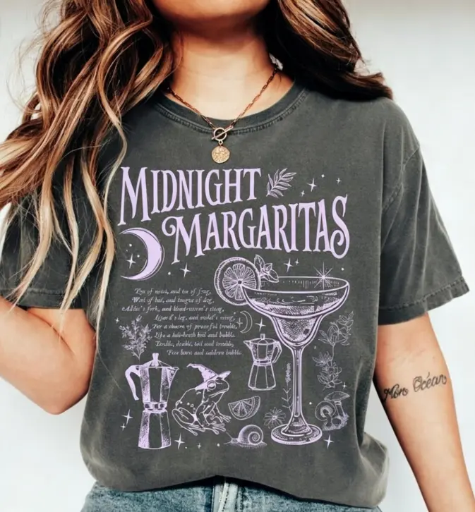 Midnight Margaritas Comfort Colors Shirt, Salt Rosemary Lavender Love Tee, Witchy Cocktail Graphic Shirt, Cozy Autumn Witch T-Shirt, Magical Halloween Apparel