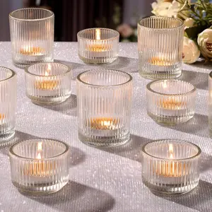 20pcs Assorted Ribbed Clear Glass Votive & Tea Light Candle Holders for Table Centerpiece Wedding Baby Shower Home and Party Decorations