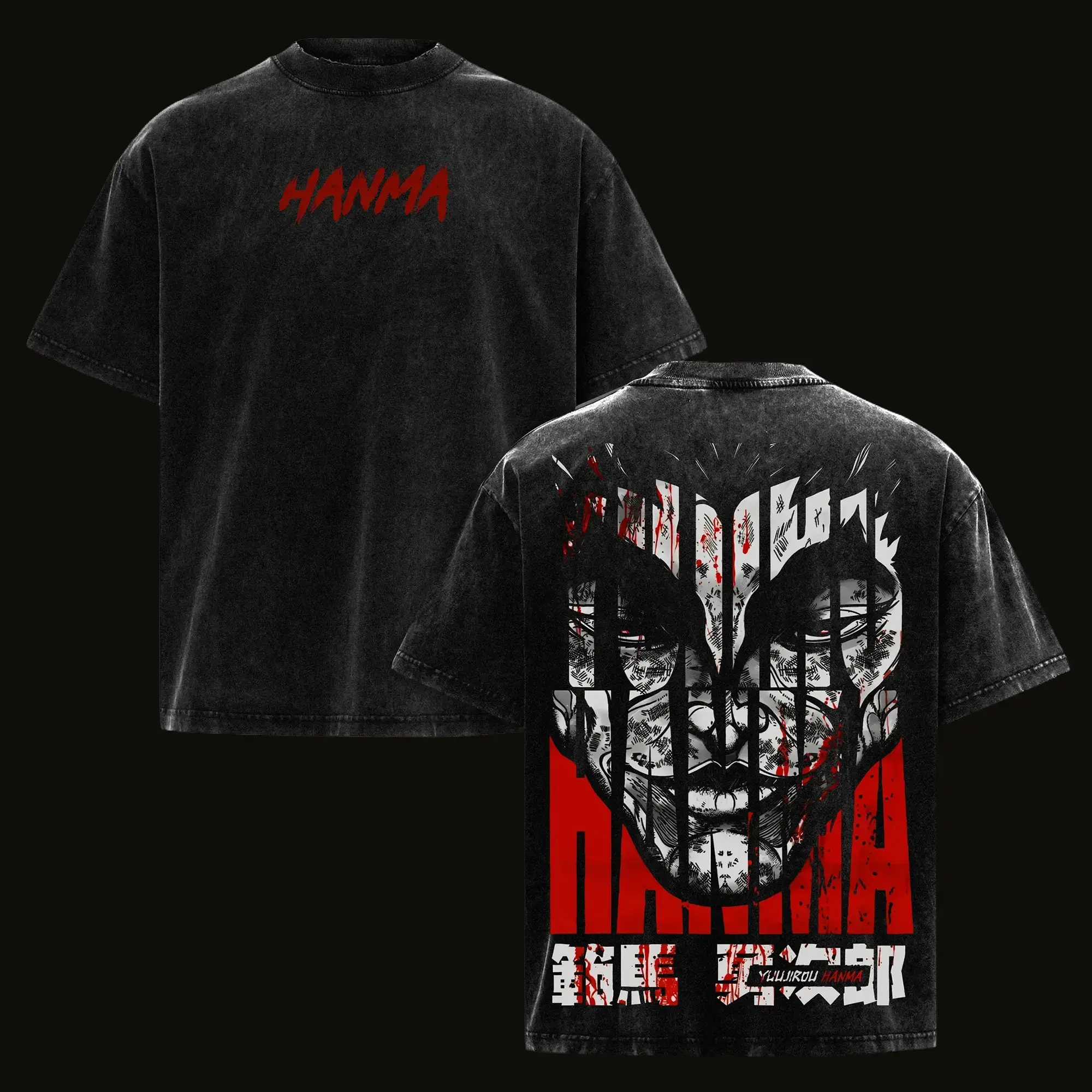 Yujiro Hanma Vintage Washed Cotton Graphic Tee | Baki Dark Anime Print Shirt | Unisex Cool Streetwear T-Shirt | Villain Manga Aesthetic Top