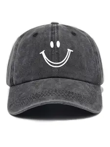 Vintage Smile Face Print Baseball Cap, Casual Outdoor Sports Hat for Men & Women, Adjustable Sun Protection Cap for Daily Wear