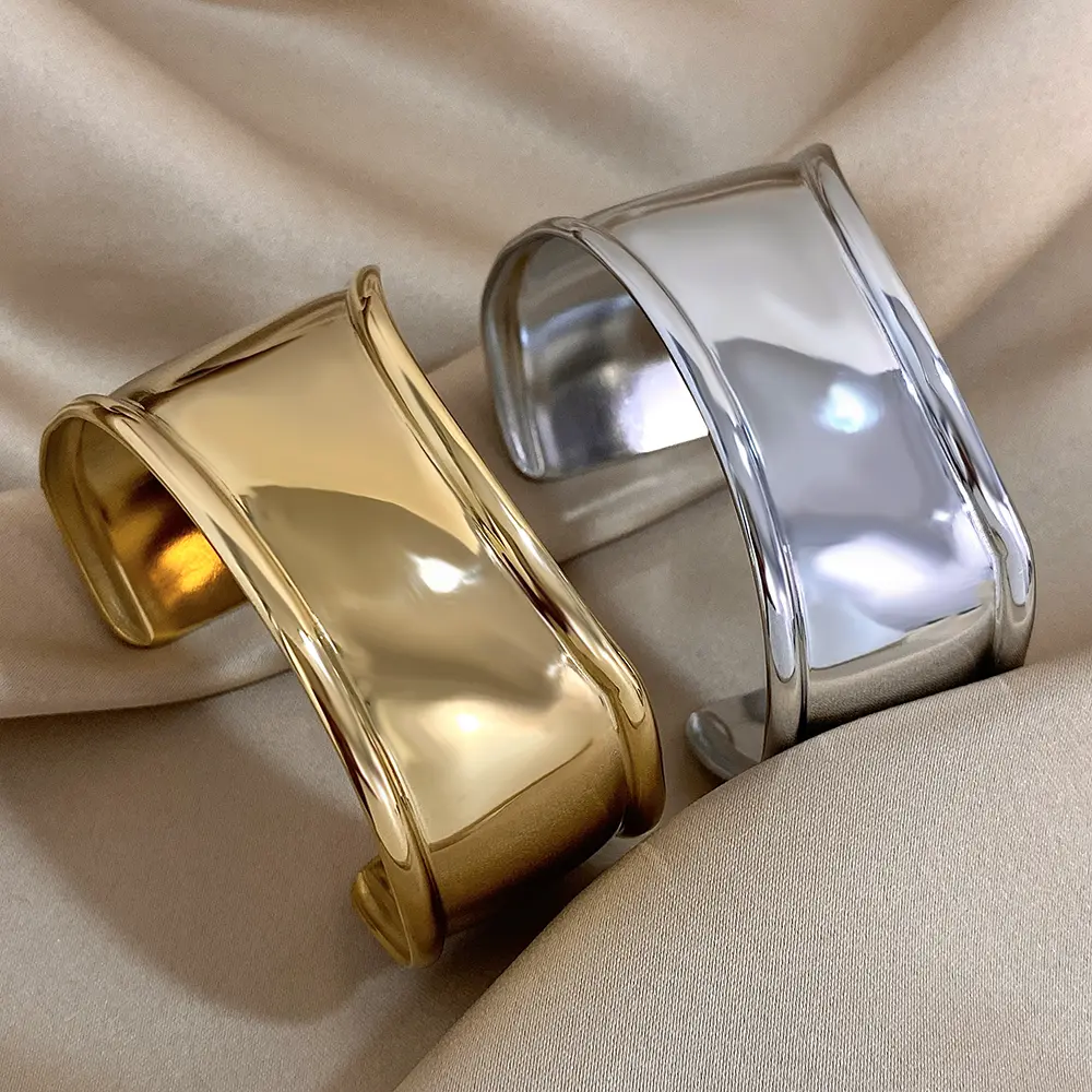 Minimalist Stainless Steel Cuff Bracelet for Women & Men, Waterproof & Adjustable Lightweight Open Bangle, Happy Birthday Jewelry Gift, Minimalist Bangles, Bracelets Accessories, Gold Aesthetic, Bold Statement Bracelets & Bangles