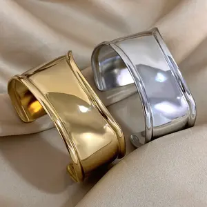 Minimalist Stainless Steel Cuff Bracelet, Waterproof Lightweight Open C-Shape Bangle Couple Jewelry Gift for Women & Men