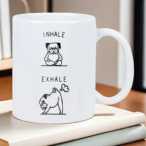 Funny Pug Mug - "Inhale & Exhale" Ceramic Coffee Cup with Pug Design, Dishwasher Safe, Reusable Mug for Coffee & Tea, Gift for Dog Lovers, Perfect for Home, Office, or Office Desk
