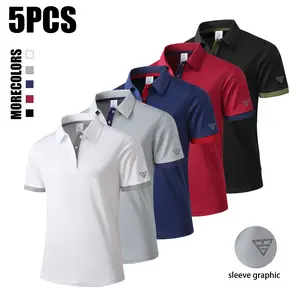 Pack of 5 Men’s Quick-Dry Polo Shirts, Summer Turn-Down Collar Short-Sleeve T-Shirts, Breathable Sports Casual Tops, Multi-Size,summervibes