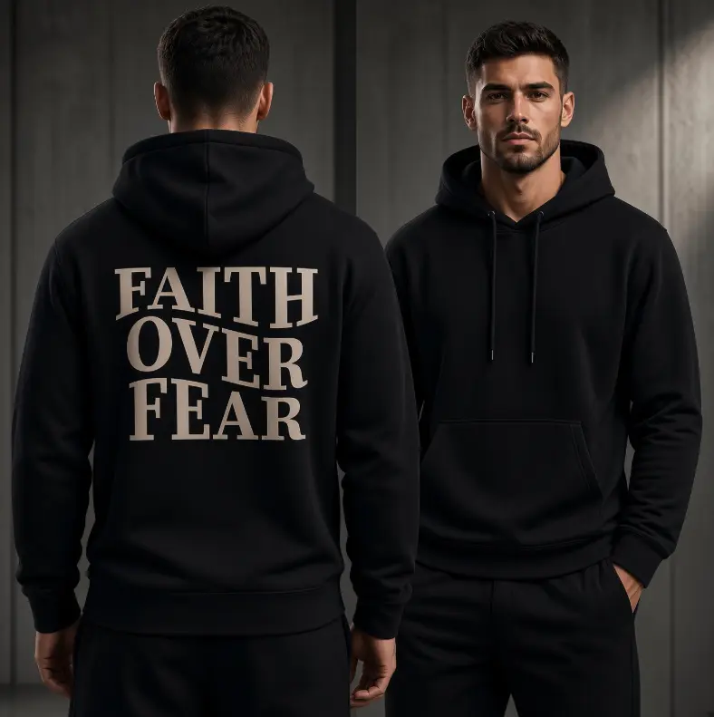 Men's Faith Graphic Hoodie - Bible Verse Print, Fitted Cut, Medium Length, Machine Washable Casual Pullover Sweatshirt for Daily Street Wear Menswear Tops
