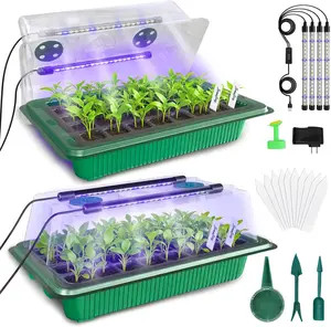 MQUPIN 80-Cell Seed Starter Tray with Grow Light, 2-Pack Adjustable Brightness Seed Starter Kit with Humidity Dome,Smart Timer,Watering Sprayer,Seeder,Plant Germination Kit for Seeds Growing