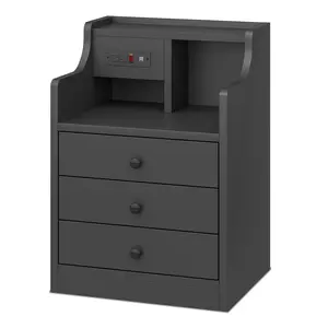 Sikaic Nightstand with 3 Drawers Charging Station
