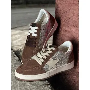 Denisse Brown Glitter Pop Low-Top Sneakers