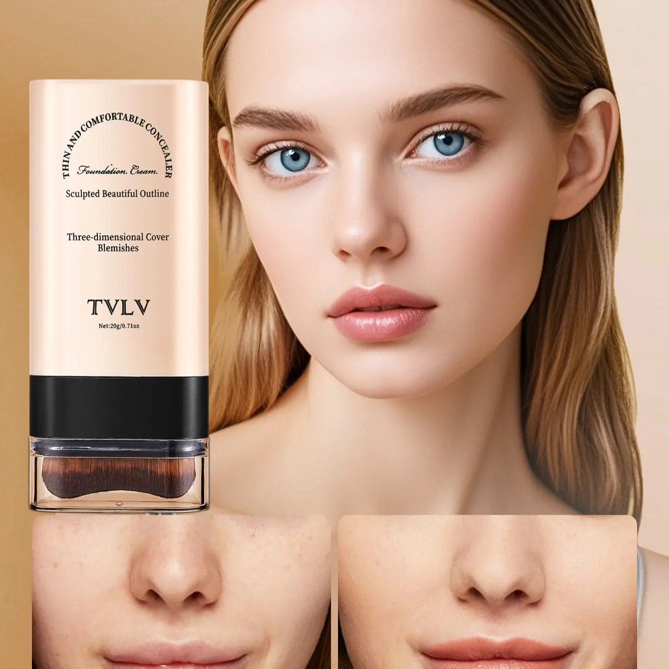 Full Coverage Foundation Cream, Plant-Based Squalane for Natural Look, Lightweight Concealer Suitable for All Skin Types, Hydrating Flawless Coverage