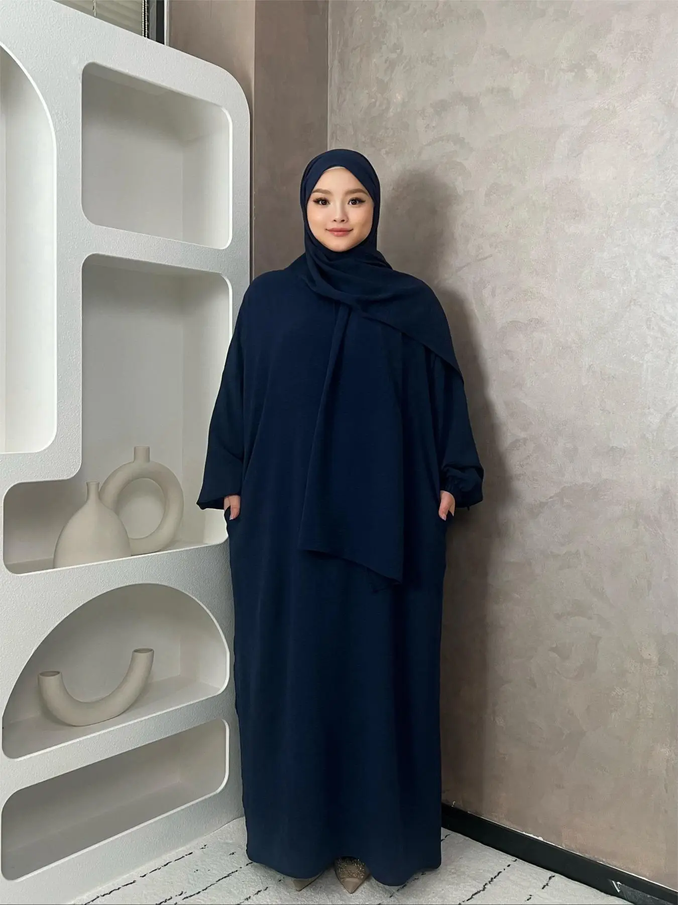Women's Solid Pocket Bishop Sleeve Hooded Abaya, Modest Casual Long Sleeve Abaya for Spring & Fall, Summer Outfits 2024, Muslim Clothing for Women