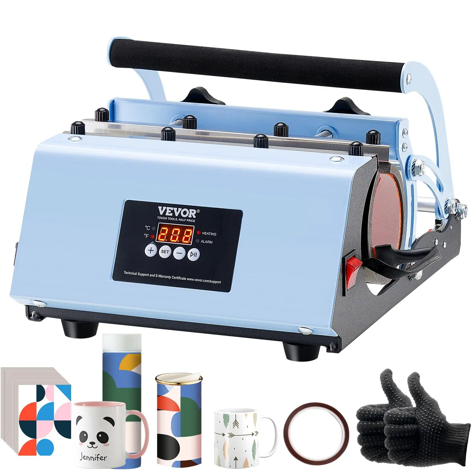 【Summerfinds】VEVOR Tumbler Heat Press Machine,  , 11-30oz Mug Press, Heat Up Fast and Even, Tumbler Press with Sublimation Paper, Tape and Gloves, Temp and Time Setting, for Sublimation Tumblers, Cups, Mugs, Blue