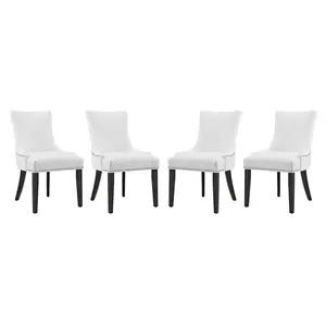 Modway Marquis Dining Chair Faux Leather Set of 4 in White