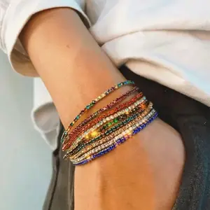 Exquisite Multi-layered Elastic Colored Rhinestone Bracelet Set, Shiny Overlay Bracelets for Women, Suitable for Party, Ball, Music Festival and Holiday Fashion Bracelet Sets