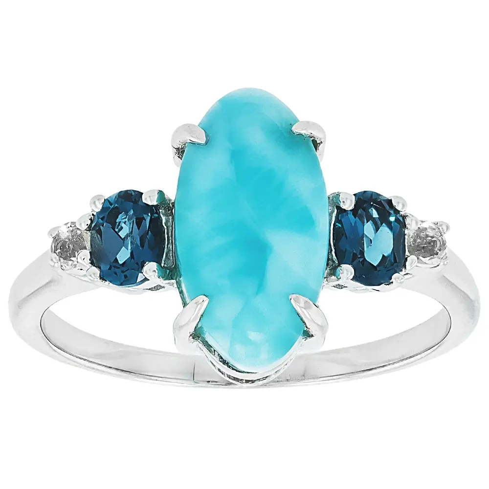 JTV Blue Larimar Rhodium Over Sterling Silver Ring 0.43ctw