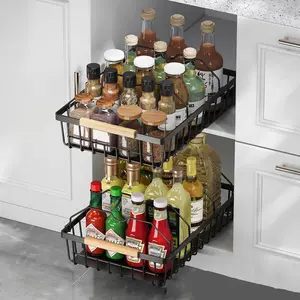 Pull Out Cabinet Organizer, Black Slide-Out Drawers Organizer, Under Sink and Pull-Out Shelf Storage Drawer for Kitchen and Pantry Storage