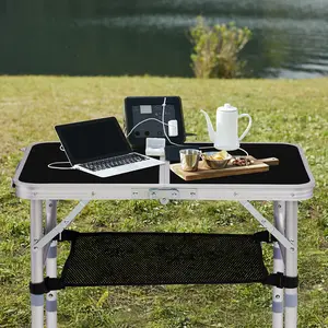 NEWZOME Black with 3 Adjustable Height Outdoor Folding Camping Table, Portable Aluminum Foldable Patio Side Table, Lightweight and Durable Design with Carry Handle for Hiking, Picnic, BBQ, Beach, Indoor or Outdoor Use