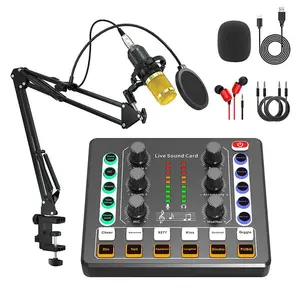 Live Streaming Podcast Equipment, Audio Interface with DJ Mixer Live Sound Card Effects and Voice Changer, Suitable for Live Broadcasting, Podcasting, Gaming, Singing