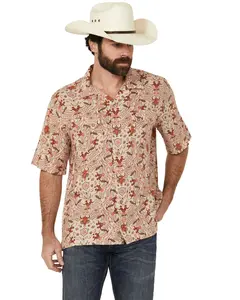 Wrangler Men's Coastal Cowboy Print Short Sleeve Snap Western Shirt - 112365623