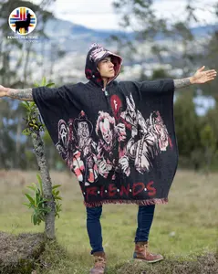 Friends Alpaca Poncho - Black with Graphic Design, Casual Style, Ideal for Outdoor Wear