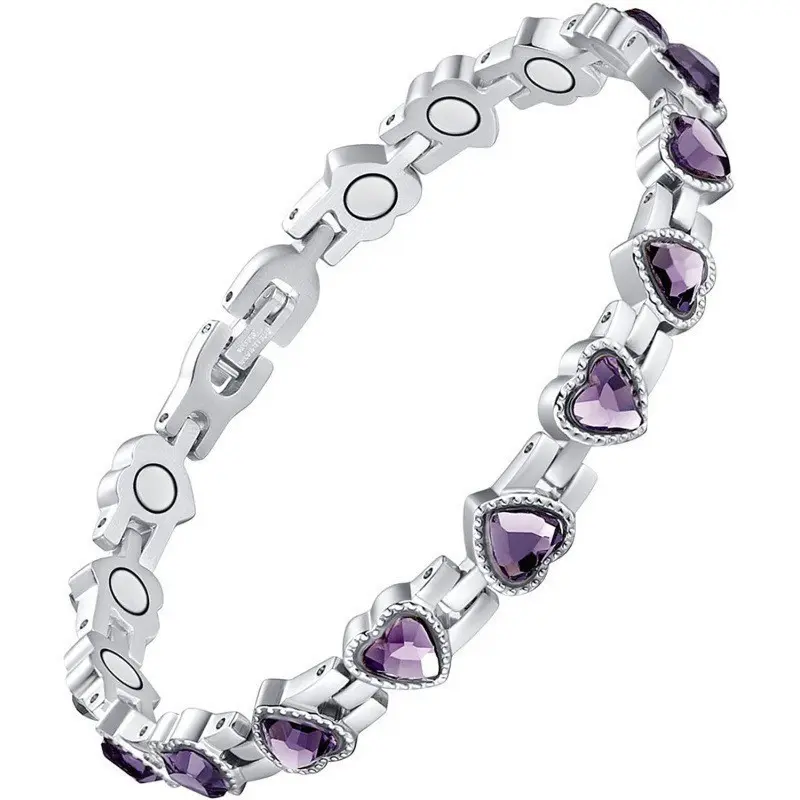 Senpeo Bracelets for Women, Titanium Steel  Bracelet with Neodymium Magnets & Sparkling Crystals, Jewelry Valentine’s Day Gift dark aesthetic magnetic therapy Copper random men black Christian Bible Verse first heart charm jade Interchangeable