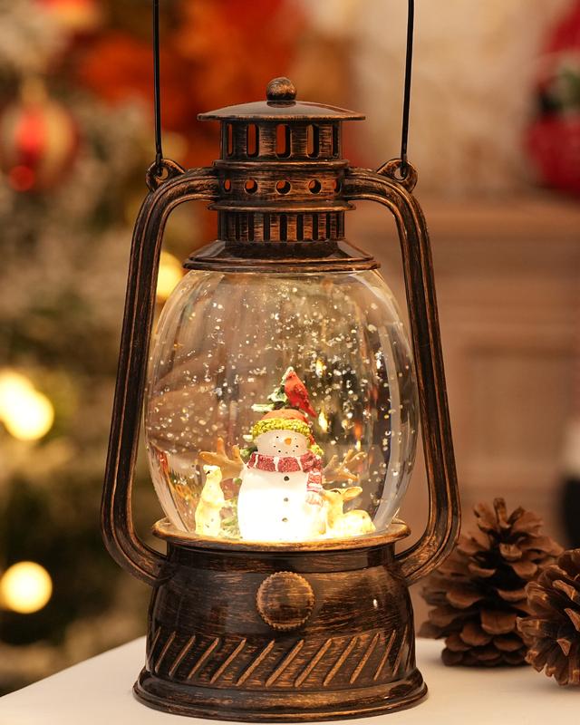 Christmas Decorations Indoor-Musical Snow Globe Christmas with 6H Timer,Snowman Cardinal Deer Lighted Scene Snow Globes Lantern USB or Battery Powered,Christmas Decorations Decor for Home