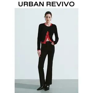 URBAN REVIVO Women's Fitted Slim Long Sleeve Knit Crew Neck Cardigan (UWB940009), Minimalist Basic Knitwear, 2025 Elegant Versatile Casual Top