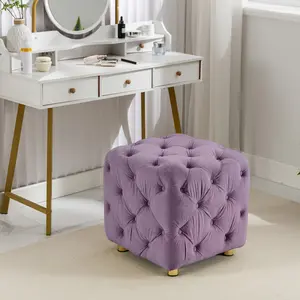 FathersDayGift Vanity Chair Purple Velvet Ottoman, Soft Foot Stool, Makeup Chair, Comfortable Seat for Living Room, Bedroom, Entrance
