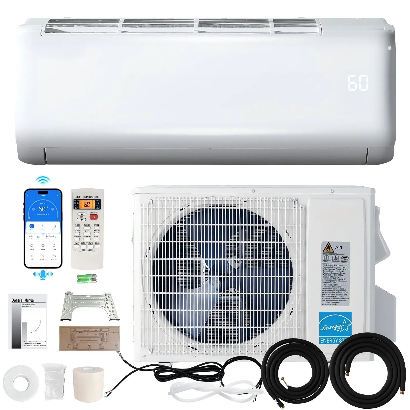 [Summerwins][Ships in 2 Boxes] VanAcc 9000 BTU-36,000BTU Mini Split Air Conditioner Heat Pump, Inverter Ductless AC, Cools up to 450-2500 Sq. Ft, Energy-Efficient with Self-Cleaning,