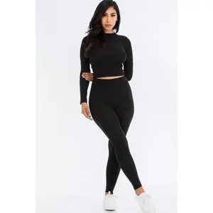 Solid Ribbed Leggings - Black