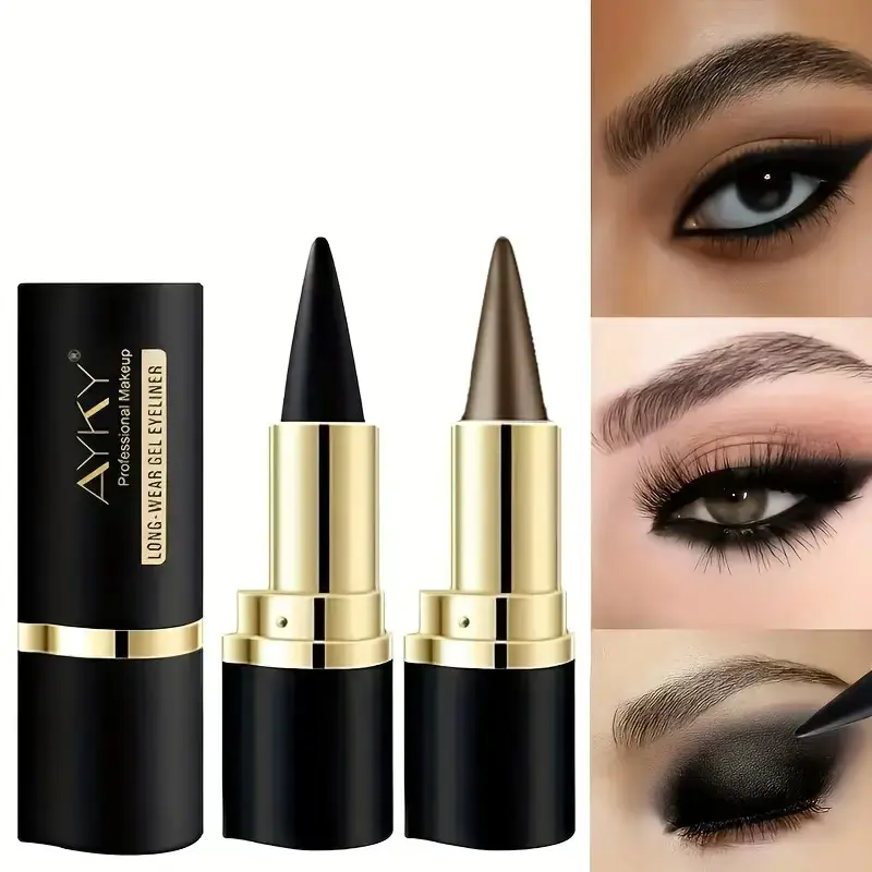 2Pcs Gel Eyeliner Pencil,Eye Makeup Product,Quick-drying Eye Black crayon matte Eyeliner Cream Eyeliner,Cat Eye MakeupStencil,Smoky Eyeshadow Palette Goth Halloween Makeup Kit,Valentine's Day makeup gift