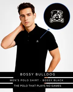 Bossy Bulldog Men's Premium Pima Cotton Polo Shirt – Luxury Casual Short Sleeve Polo Tee with Bulldog Logo (Black)