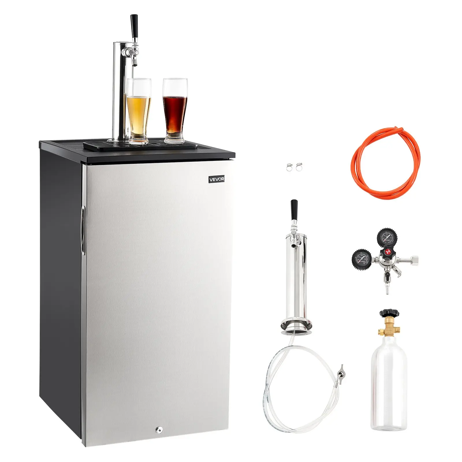 【DealsForYouDays】VEVOR Commercial Single-Tap Beer Kegerator - Cold Drink Dispenser for D-System, 92L Refrigerator with Shelves, Holds 1 Sixth Keg, Includes 2.5lbs CO2 Tank, AC115V 60Hz 70W, Ideal for Parties