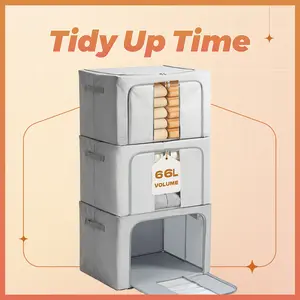 【NewYear2026】Foldable Oxford Fabric Storage Bins with Clear Window – Stackable Organizer with Reinforced Metal Frame for Clothes, Blankets, Pillows & Toys