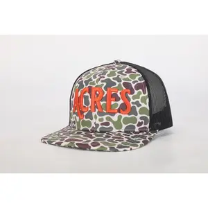 Acres Casual 6-Panel Snapback Trucker Hat - Breathable Cotton-Poly Fabric, Mesh Back, Puff Logo