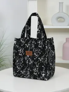 New Arrival Thick Fabric Floral Pattern Bag, Zipper Half-Closed Design, Front Zip Pocket，Shopping bag, miscellaneous bag, handbag, lunch bag, bento bag, lunch box storage bag, suitable for students, retro style, and office use.Portable Work  for Women.