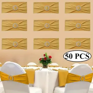 50 Pack Elastic Chair Sashes with Bows, Slipcover-Grip Polyester Chair Belts with Buckle, All-in-One Stretchy Chair Straps for Wedding and Banquet Decor, Machine Washable