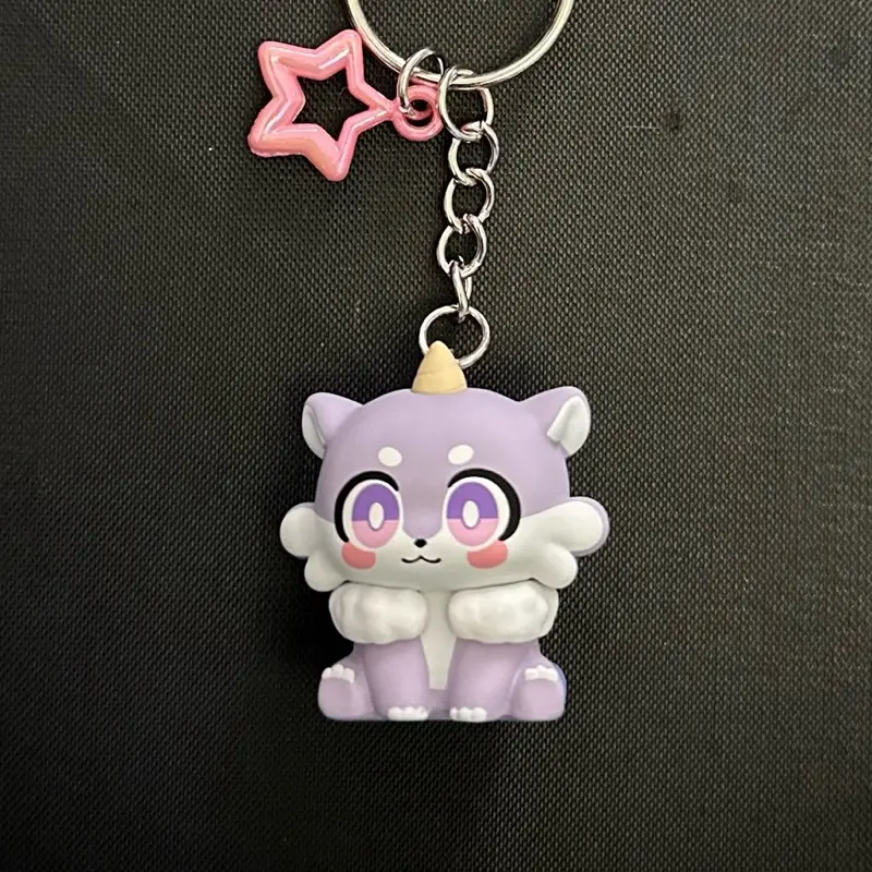 Chimera Keychain with Clip - Adorable Purple Cat Design & Pink Star Charm for Keys and Bags