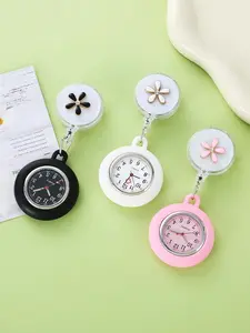 3-Piece Expandable Pocket Watch Set with Clips, Flower Design, Suitable for Nurses and Doctors, Analog Quartz, Hospital Use