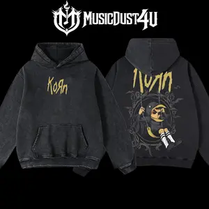 MusicDust4U Korn "Swing Set Cover" Self-Titled Album Cover 100% Premium Cotton 230gsm Washed Unisex Classic Fit T-Shirt for Men Menswear Apparel