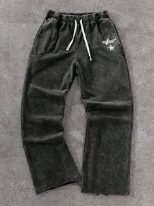 Men's Streetwear Cotton Joggers, Loose Fit Elastic Waist Knit Pants, Washed Fabric with Vintage Details, Casual Fashion for Daily Wear, Casual Comfy Trousers