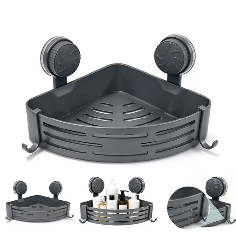 2026 New ABS Suction Cup Wall-Mounted Shower Organizer, No-Drill Bathroom Gadgets, 8.5x8.5 in 2.1" Thick Shelf, Waterproof Durable Storage, Fits Tile & Glass, Made for Smooth Tile Marble Glass, Grey-1pc