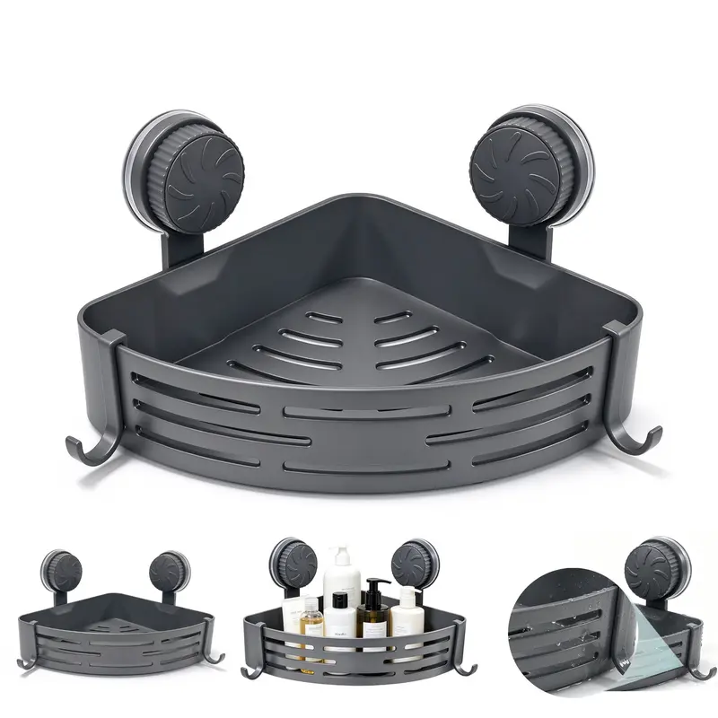 2026 New ABS Suction Cup Wall-Mounted Shower Organizer, No-Drill Bathroom Gadgets, 8.5x8.5 in 2.1" Thick Shelf, Waterproof Durable Storage, Fits Tile & Glass, Made for Smooth Tile Marble Glass, Grey-1pc