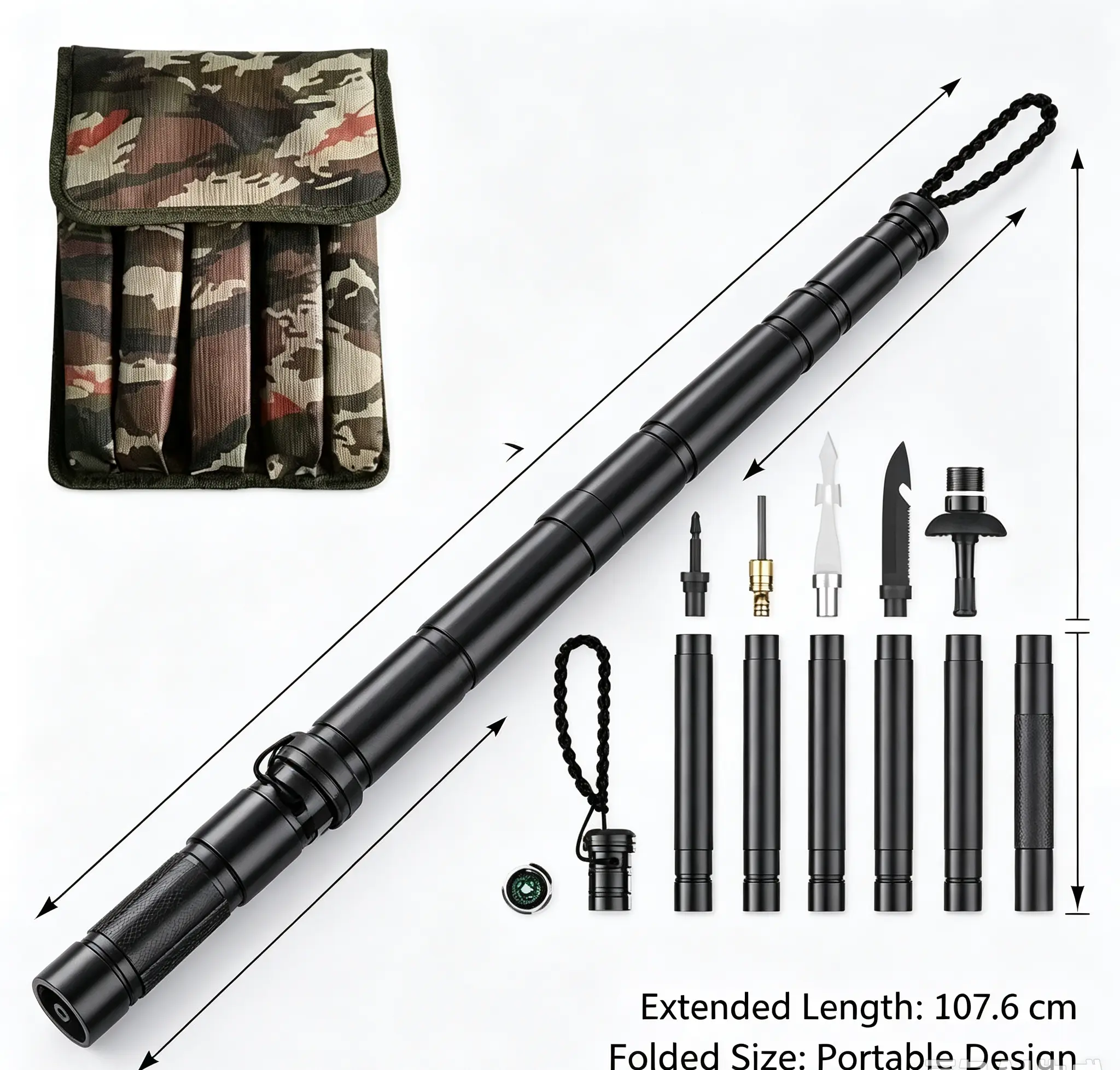 Assemble‑Style Outdoor Hiking Staff, Multi‑Purpose Walking Stick with Practical Tool Accessories, Non‑Slip Design for Camping and Backpacking Activities