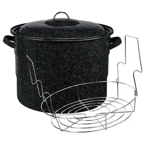 Enamel on Steel 21.5-Quart Water Bath Canner with lid & Jar Rack, Speckled Black