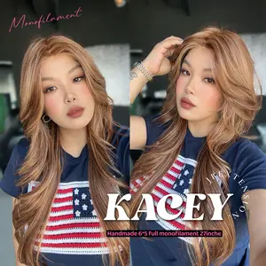 JBEXTENSION KACEY MONO Monofilament Handmade Wig 6X5 Full Monofilament Hand Tied Top Wig 27 Inches Copper Mono Lace Wig With Anti-slip Silicone Strips Glueless Wig KACEY MONO【BENDY EAR TABS】
