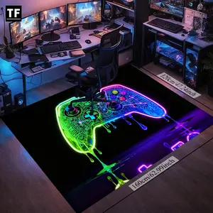 Dripping Neon Liquid Flow Gaming Controller Rug - Premium Machine Washable Rectangle Velvet Carpet for Living Room, Bedroom, Game Room - Non-Slip HD Print Abstract Art Decor - Modern Gamer Gift