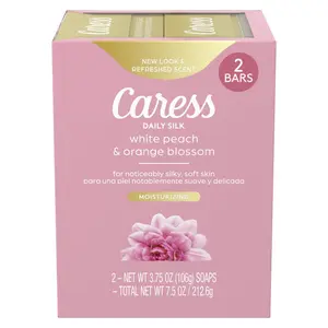 Caress Beauty Bar Soap For Women, Daily Silk With Silk Extract and Floral Oil Essence Moisturizing Body Soap for Silky, Soft Skin, 3.75 oz, 2 Bath Bars