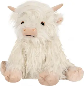 White Scottish Highland Cow Stuffed Animal Microwavable Heating Pad, Filled with Unscented Natural Flax seed, Heatable Pad Kid and Teen Christmas Gifts