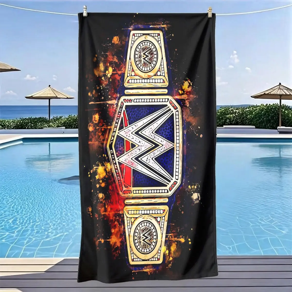 Wwe World Champion Belt Graffiti Theme Beach Towel, Multifunctional Towel, Quick-Dry Ultra-Soft Easy Care Polyester Fiber, Multi-Purpose Yoga Travel Swim Camping, Large Size Travel Towels, Absorbent Quick Dry, Quick Dry Towels For Travel